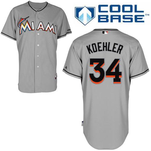 Tom Koehler #34 Youth Baseball Jersey-Miami Marlins Authentic Road Gray Cool Base MLB Jersey